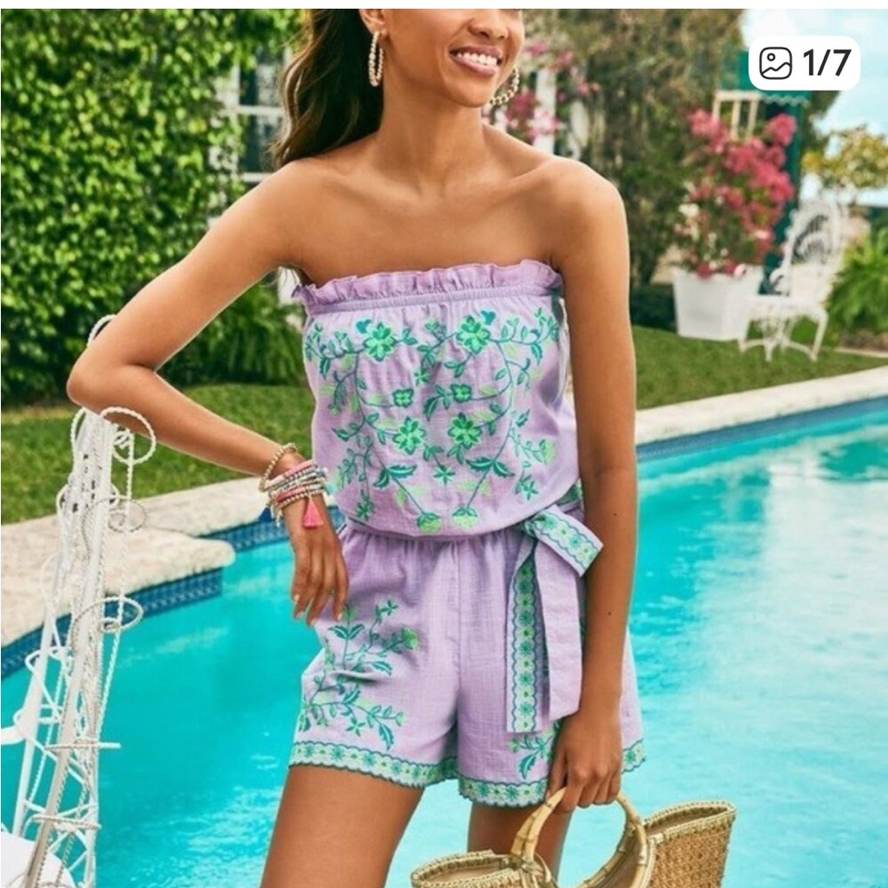 Lilly Pulitzer Jene Strapless Purple Iris Linen Romper XS